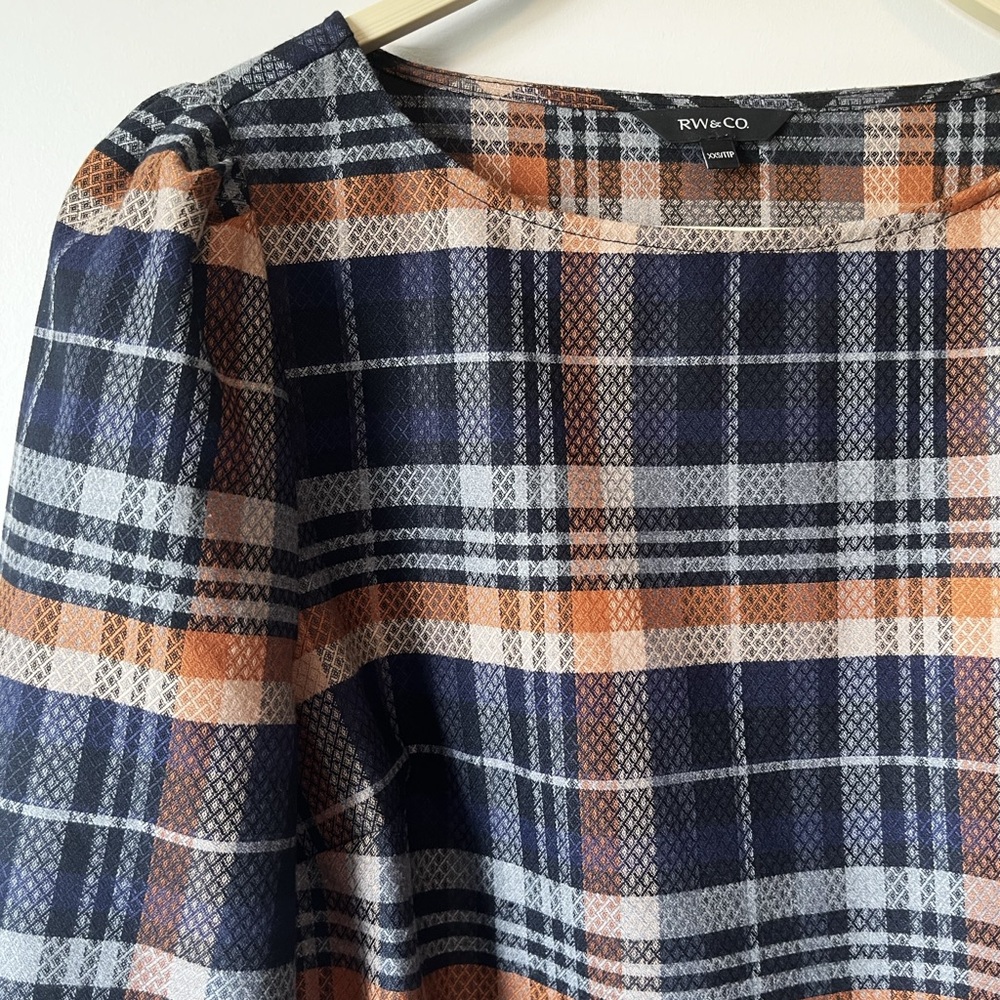 RW&Co. Plaid Blouse.